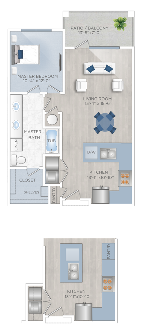 Floor plan for 1 bed, 1 bath, 813 sqft